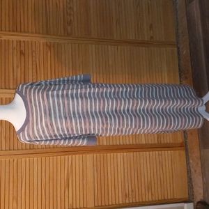 Secret Treaures sz lg, night lounge wear, grey, white, with mutli color stripes